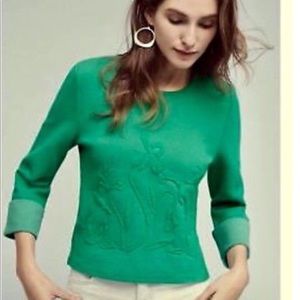Anthropologie Green EMBOSSED GARDEN Top by MOTH